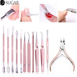 NXY Nail Gel Rose Gold Cuticle Pusher Scissor Dead Skin Remover Tools Stainless Steel Tweezer Clipper Maniucre Art Tool 0328