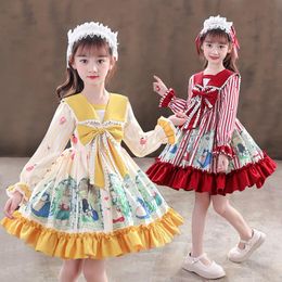 Girl's Dresses Sweet Lolita Dress Lace Bowknot Cute Printing High Waist Victorian Kawaii Girl Gothic Flare SleeveGirl's