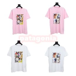 Summer Short Sleeve T Shirts Designer Mens Cat And Dog Print Tees Womens Casual Pink White Tops Size XS-L