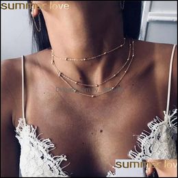 Pendant Necklaces Pendants Jewellery New Fashion Bohemian Mti Layer Bead Chain Necklace Female Vintage Gold 3 Simple Beach Girl Collar For W