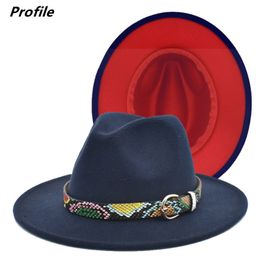Navy blue fedora two tone jazz snakeskin pattern accessories stage party unisex autumn and winter hat