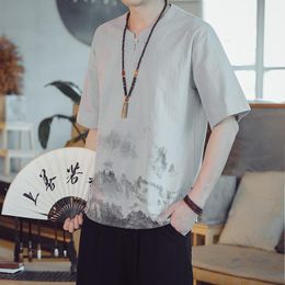 Men's T-Shirts Ink Print Plus Size Men's Hip Hop Cotton T-Shirt Round Neck Summer Chinese Casual Shirt Street Fashion 5XL Loose ClothesM