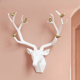 Deer 3d Decor Resin Decoration Accessories Living Room Wall Statue Sculpture Mordern Art Animal Head 220622