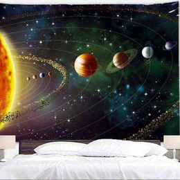 Planet Tapestry Outer Space Galaxy Universe Printed Wall Hanging Mural For Bedroom Living Room Dorm Home Decoration J220804