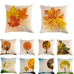 Cushion/Decorative Pillow 45cm Yellow Leaves Tree And Autumn Design Linen/cotton Throw Covers Couch Cushion Cover Home Decor PillowCushion/D