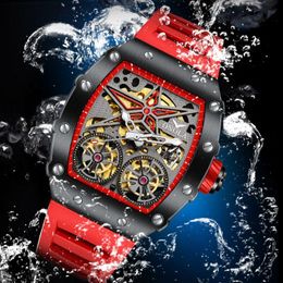 Wristwatches Mens Watches Luxury Wristwatch Square Automatic For Men Fashion Nature Rubber Waterproof Tourbillon Mechanical Watch