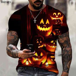 -Halloween Pumpkin Lantern Horror Theme Skull 3D Printing Men Shirt Round Nou Tshirt Street Fashion Style surdimensionné surdimensionné J220727