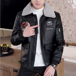 Faux Leatherjacket Men Motorcycle Pu Leather Jacket Winter Young And Middle Aged Loose Lapels Pu Fur One With Cotton Jacket L220801