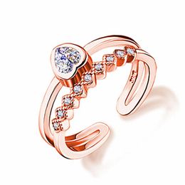 Heart-shaped ring luxury pentagram ring wedding party ladies love inlaid zircon open women's single ring creative unique