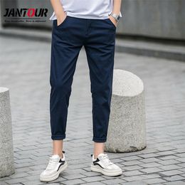 jantour Spring summer Casual Pants Men Cotton Slim Fit Chinos Ankle-Length Pants Fashion Trousers Male Brand Clothing 27 201128