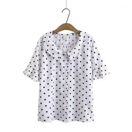 Women's Blouses & Shirts Plus Size Polka Dot Printed Summer Blouse Short Sleeve A-line Tops Vintage OL White Black Blusas