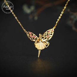Chains Aazuo Real 18K Rose Gold Natural Ruby Micro Pave Fairy Free Pendent Necklace Gifted For Women Birthday Party Au750Chains