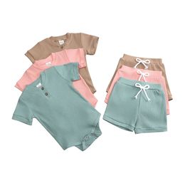 Casual Baby Boy Clothes Sets Solid Colour Toddler girl outfits Cotton Short Sleeve Tops+Shorts Summer born Clothes 3-24 Months 220509