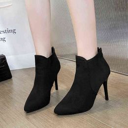 Women Boots Short Boot 's Autumn and Winter New Style Thin Heel Pointed Fashion High 0709
