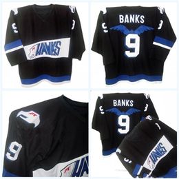 Nikivip Mighty Ducks Movie Jersey Hawks Adam Banks #9 Men's 100% Stitched Embroidery s Hockey Jerseys Black Fast Shipping