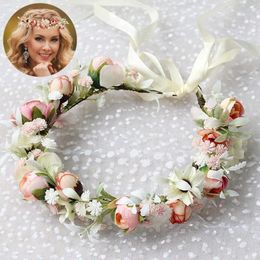 Decorative Flowers & Wreaths Vintage Artificial Wreath Boho Adjustable Hair Band Simulation Floral Garland Wedding Bridal Flower CrownDecora