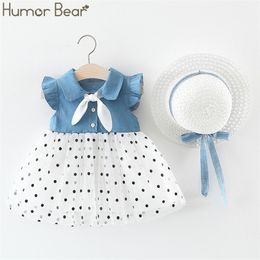 Humour Bear Summer Baby Girl Clothes Strap Bow Vest Floral Shorts Fashion Hat Set Baby Clothing Suit Girls Clothes LJ201223