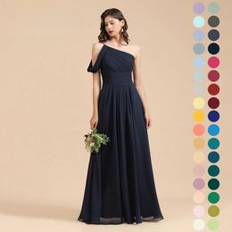 bridesmaid pictures UK - 2022 Elegant Navy Blue Bridesmaid Dresses A Line One Shoulder Long Summer Bohemian Weddings Maid of Honor Gowns Women Occasion Evening Prom Custom Made BM3006