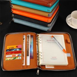 A5 leather spiral notebook,Zipper binder agenda planner organizer,Macaron large capacity office padfolio document Organiser 220401