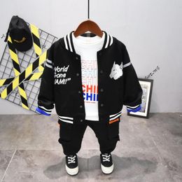 Clothing Sets Boys And Girls Costume Set Spring Aautumn Clothes Suit Baby Black Coat + T-Shirt Cargo Pants 3 Piece 2-7Y