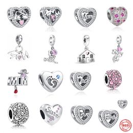 925 Sterling Silver Dangle Charm Family Pendant Mom Dad Charm Forever Love Bead Fit Pandora Charms Bracelet DIY Jewelry Accessories