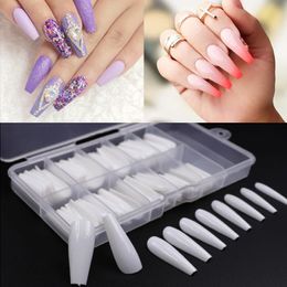 Fake Nail Artificial Long Ballerina Clear/Natural/white False Coffin Nails Art Tips Full Cover Manicure + Jewellery