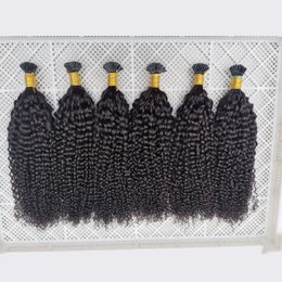 Brazilian Keratin I Tip Hair Extension kinky curly Full Cuticle Remy Indan Peruvian Malaysian Pre-bonded Human Hair Extensions 100g 100strands Natural Black Colour