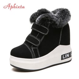 APHIXTA Winter Height Increasing Ankle Boots For Women High Heels Platform Shoes Warm Snow Boots Hook & Look Fur Short Boots Y200115