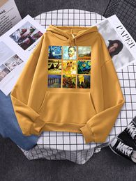 Women's Hoodies Sweatshirts Van Gogh Works Sanskrit Print Hoodie For Women Autumn Crewneck Sweatshirt Fleece Loose Vintage Pullover Female Clothing 230206