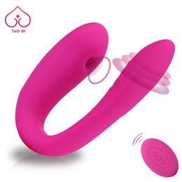 U Shape Sucker Double Clitoris Stimulator Dildo Vibrator for Women Wireless Remote Control Adults sexy Toys For Couples