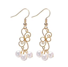 5mm auspicious clouds Ear hook Dangle & Chandelier natural Freshwater pearl Earrings white Lady/girl Fashion Jewellery