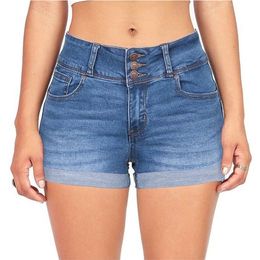 High-Waist Jean Button Zipper Women's Denim Shorts Scratched Pocket Design Femme Short Mujer Pantalones Cortos 220509