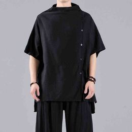 2022 Men Summer Cotton Linen T shirt Male Chinese Style Short Sleeve T-shirt Solid Color Linen Tshirt Tops Plus Size M-5XL L220706