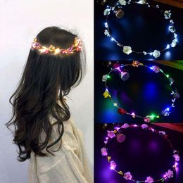 LED luminous Wreaths Glow Flower Crown Headbands For Bride Wedding Party Night Market Children Glowing Garland Crown Toys Head Ornaments