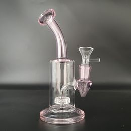 7 In Pink Glass Bong Recycler Glass Water Bong Pipes Joint Tobacco Hookah 14mm Bowl Local Warehouse