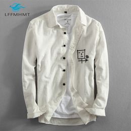 Men Spring And Autumn Fashion Brand Japan Style Character Flower Embroidery Cotton Long Sleeve Shirt Male Casual Kawaii Shirts