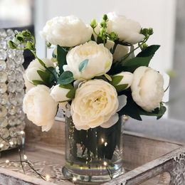 Decorative Flowers & Wreaths Silk Peony Artificial Rose Flower Bouquet For Home Wedding Living Room Garden Decoration Vase Fake Plant Festiv