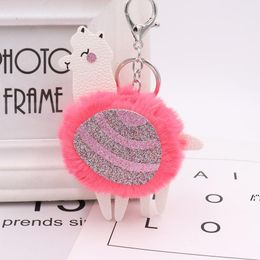 Alpaca Pom Key ring Sequins Leather Key Chain Fake Fur Keychain Cute Cartoon Animal Keychain For Car Bag Key Ring Pendant Gift JLE14196