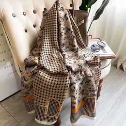 Korean houndstooth pattern Print Scarves Shawls Women Bandannas Fashion Satin Long Silk Scarves Four Seasons Luxury Beach Towel