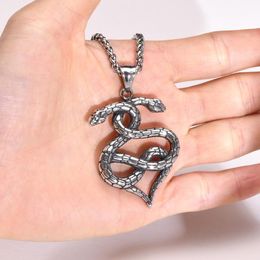 Pendant Necklaces 24'' Gothic Double Snake Wrap Necklace Vintage Religious Stainless Steel Sweater Hip Hop Punk JewelrPendant
