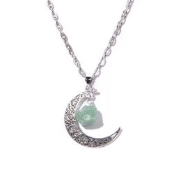 Natural Crystal Rough Stone Pendant Necklace Design Versatile hollow Moon Pendant Necklaces Women Gift