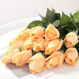 Decorative Flowers & Wreaths Real Look Artificial Rose Buds Touch Silk Rosebud Realistic Design Flower With Feel Petals BudDecorative