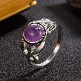 Wedding Rings Vintage Natural Amethyst Female Zircon Ring European And American Thai Silver Colour Exquisite Purple Gemstone Elegant JewelryW