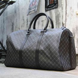 duffel bags Fashion Men Travel Tote Bags Leather Plaid Trips Handbags Travel Duffle Black Shoulder Bags for Male 220626