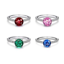 red stones rings women Australia - Silver Ring Sparkling Round Stone With Red Blue Pink Green Cz Rings luxury for Women 2022 Girls Fashion Jewellry 2022 New Spring Gift