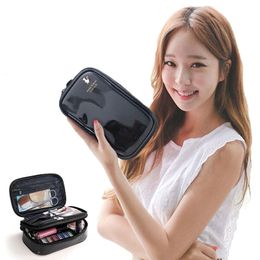 Women Waterproof PU cosmetic bag Travel organizerDouble layer Make up bag High capacity Cosmetic case Beauty case storage bags 210305