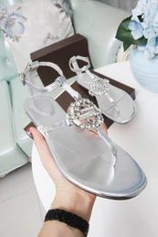 Classic Ladies Flat Sandals Black Thong Crystal Shiny Outdoor Versatile Dress Ladies Beach Shoes 35-42 With Box
