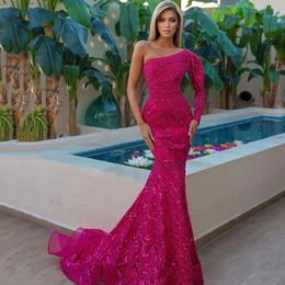 Sexy sequined Mermaid Evening Dresses With Beaded Crystals Long Sleeve Velvet Satin Party Occasion Gowns Pleats Ruffles Prom Dress Wears