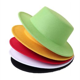 Berets Autumn Spring Yellow Patchwork Felt Hat Women Men Wide Brim Wool Jazz Fedora Hats Panama Trilby Cap Trend Gambler HatBerets