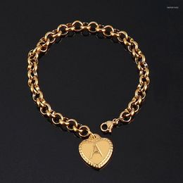 Link Chain Stainless Steel Bracelet Love Heart Bracelets Initial Charm Gold 26 Letters Alphabet For Women JewelryLink Lars22